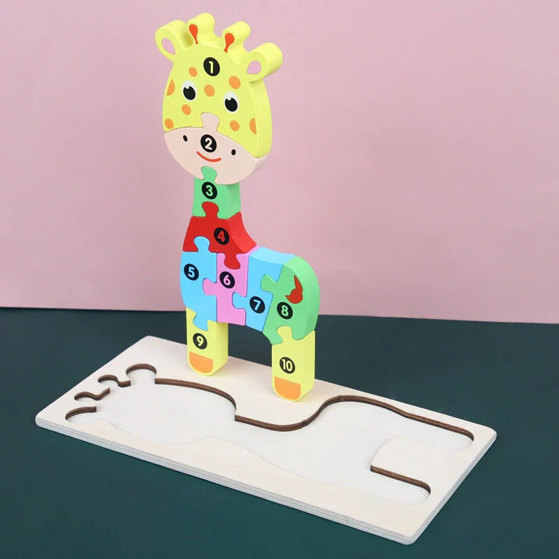 Children's wooden number animal puzzle featuring 18 vibrant designs for educational play