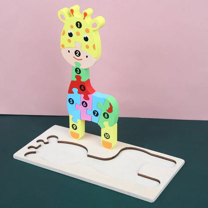 Children's wooden number animal puzzle featuring 18 vibrant designs for educational play