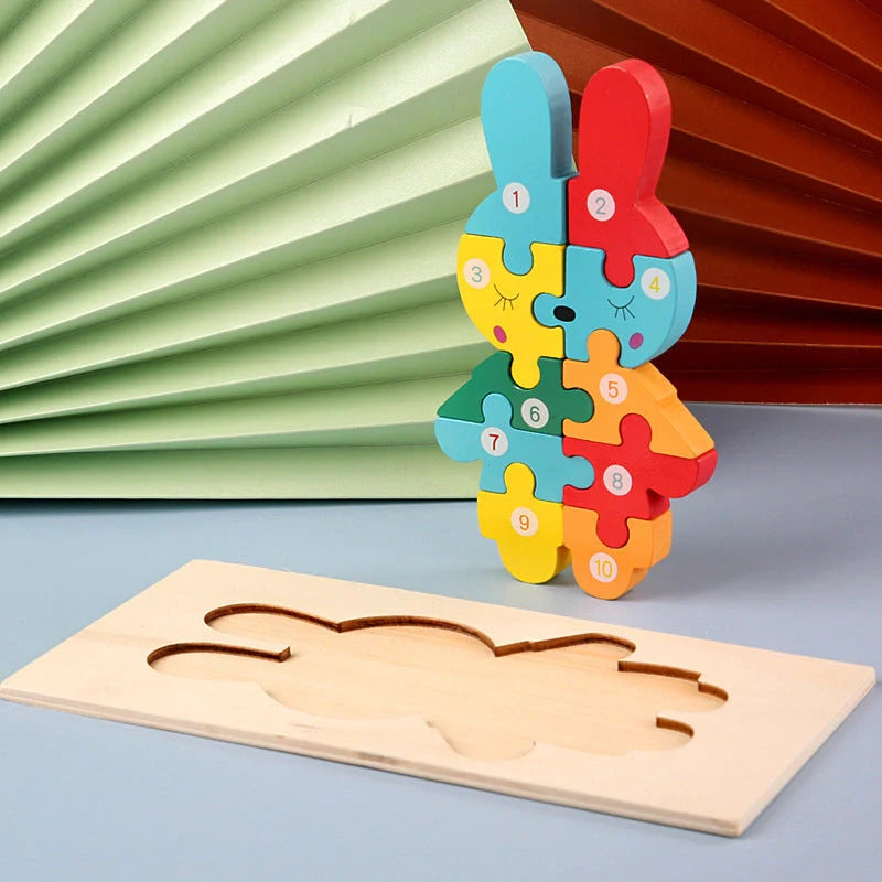 Children's wooden number animal puzzle featuring 18 vibrant designs for educational play