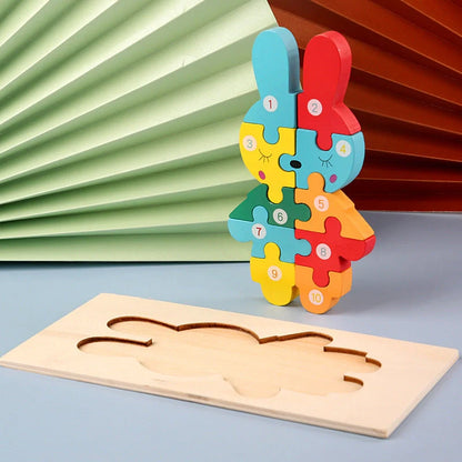 Children's wooden number animal puzzle featuring 18 vibrant designs for educational play