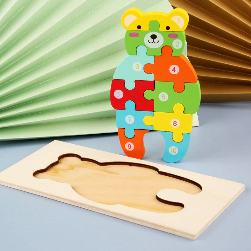 Children's wooden number animal puzzle featuring 18 vibrant designs for educational play