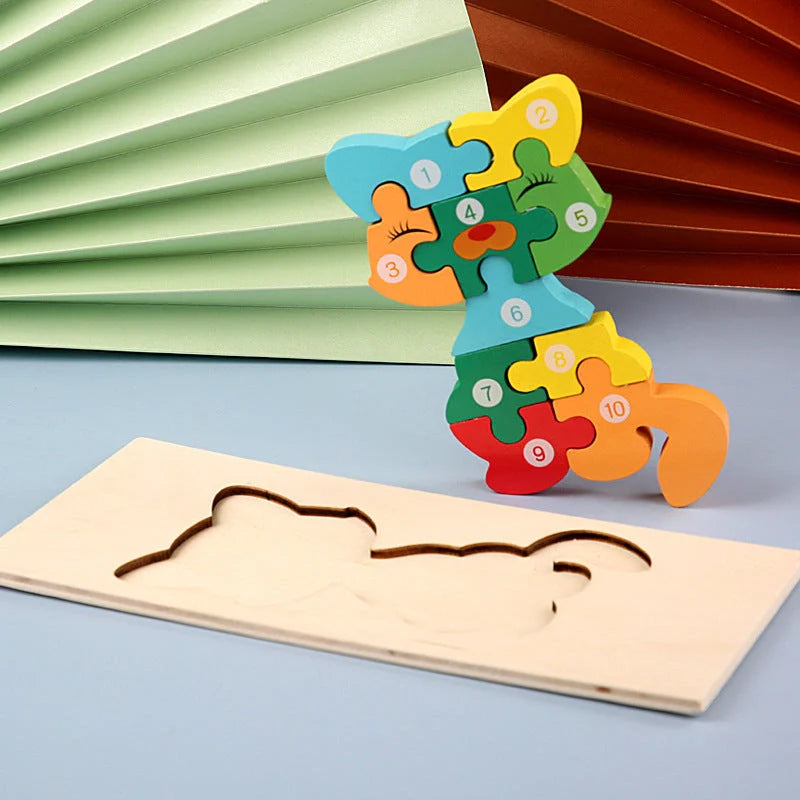 Children's wooden number animal puzzle featuring 18 vibrant designs for educational play