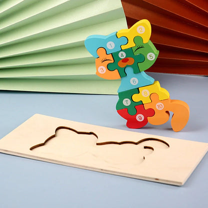 Children's wooden number animal puzzle featuring 18 vibrant designs for educational play