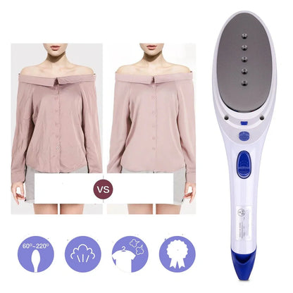 Black and red handheld steam iron with 160ml tank, 33.5cm long, three temperature settings for portable garment steaming