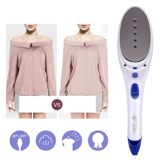 Black and red handheld steam iron with 160ml tank, 33.5cm long, three temperature settings for portable garment steaming