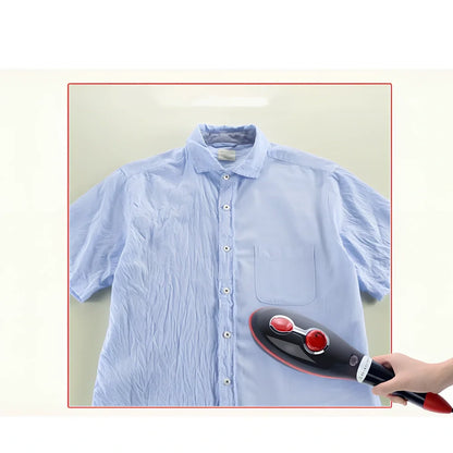 Black and red handheld steam iron with 160ml tank, 33.5cm long, three temperature settings for portable garment steaming