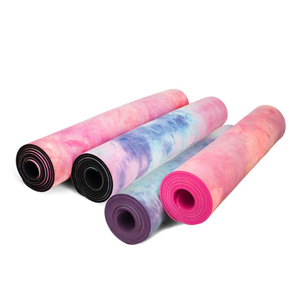 Tie-dyed TPE yoga mat, 5mm thick, 800g, suede surface, Symphony Purple and Pink