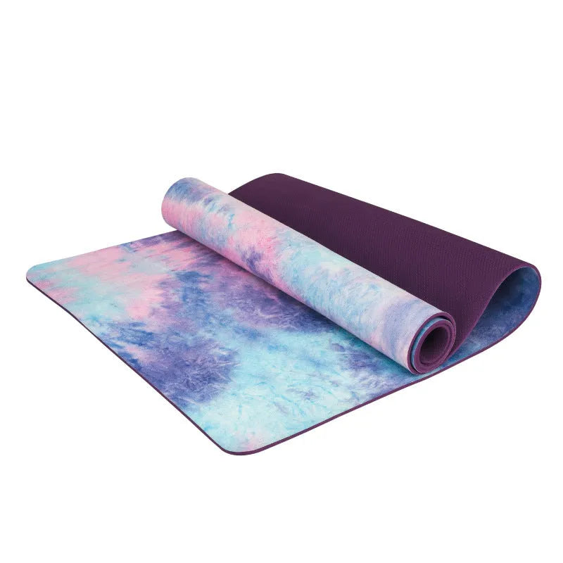 Tie-dyed TPE yoga mat, 5mm thick, 800g, suede surface, Symphony Purple and Pink