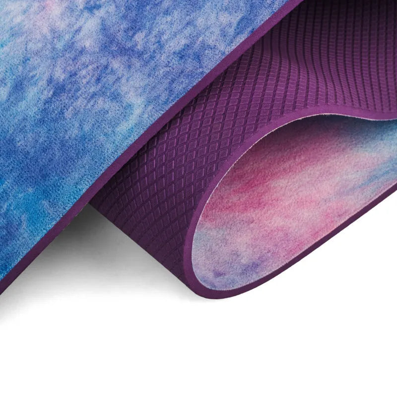 Tie-dyed TPE yoga mat, 5mm thick, 800g, suede surface, Symphony Purple and Pink