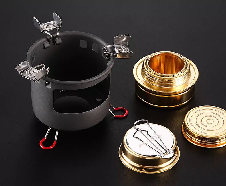 Alocs Alcohol Stove Set with optional kettles for outdoor cooking