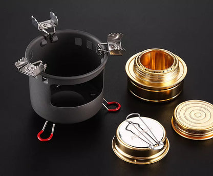 Alocs Alcohol Stove Set with optional kettles for outdoor cooking