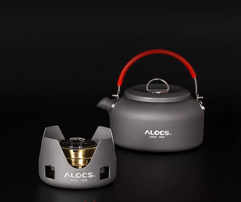Alocs Alcohol Stove Set with optional kettles for outdoor cooking