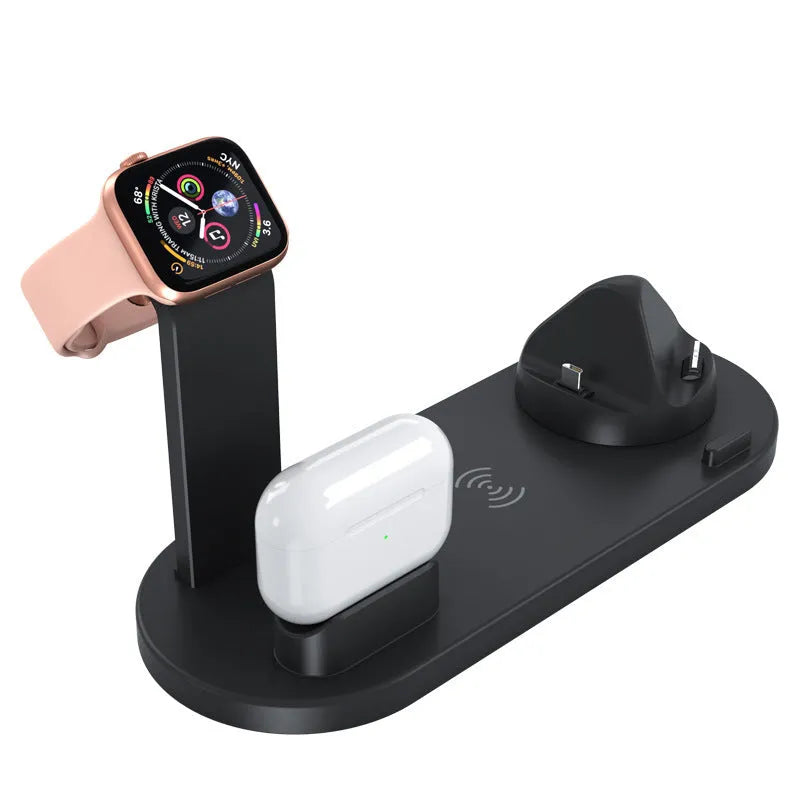 Three-in-one wireless charging bracket for phone, watch, and headphones in black colour