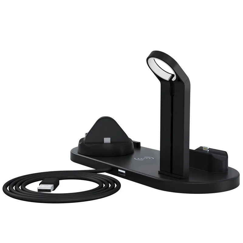 Three-in-one wireless charging bracket for phone, watch, and headphones in black colour