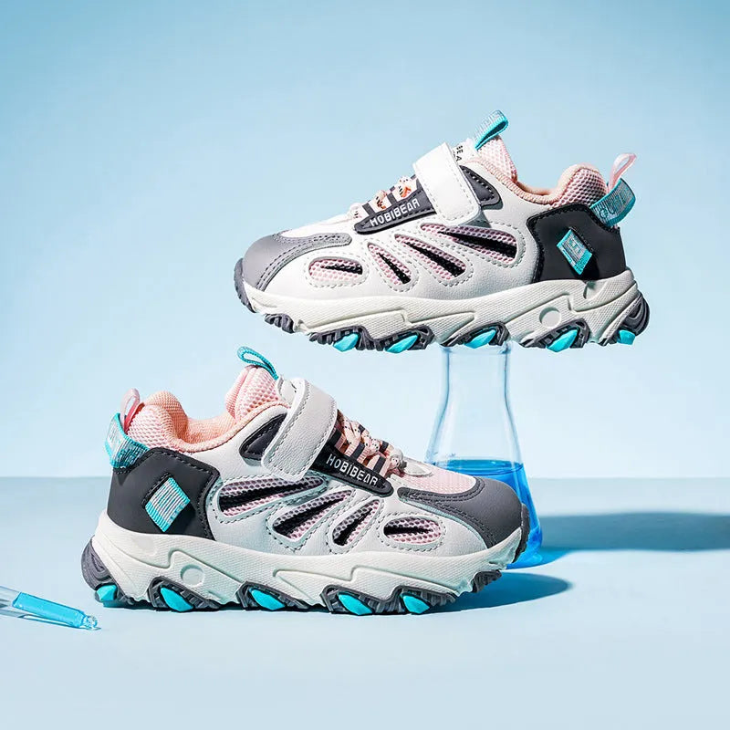 Children's Sports Shoes Mesh Upper Breathable Velcro Trainers in Blue or Pink Sizes 26-37 for Boys and Girls All Seasons Casual Wear