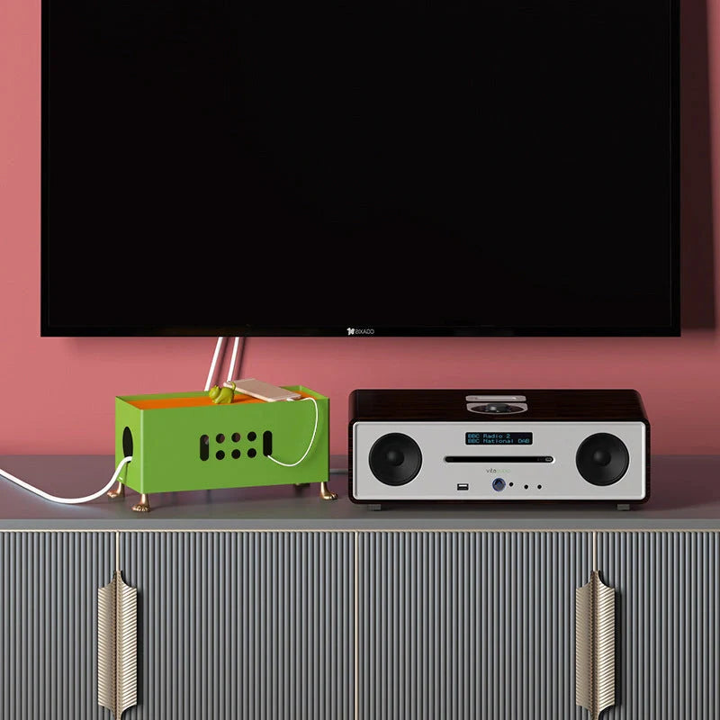 Big Feet Power Socket Data Cable Storage Box in orange and grass green colors