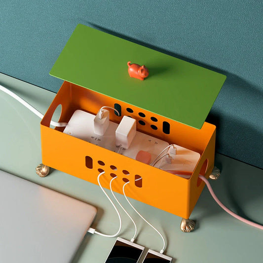 Big Feet Power Socket Data Cable Storage Box in orange and grass green colors