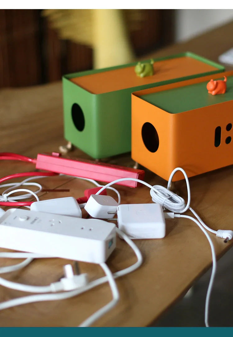 Big Feet Power Socket Data Cable Storage Box in orange and grass green colors