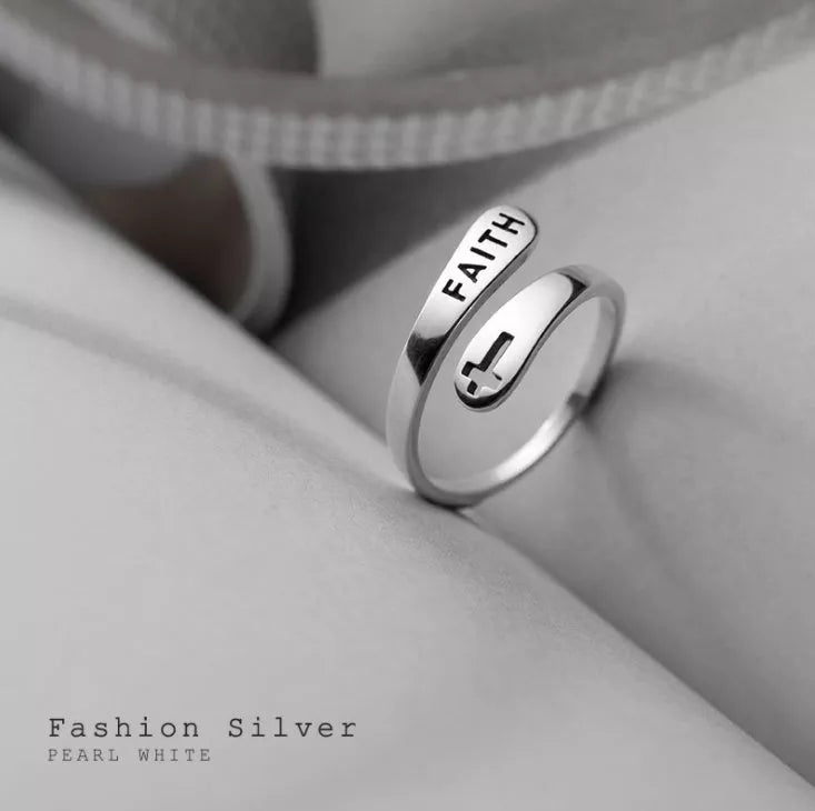 Hollow Cross Double Ring Stainless Steel Engraved Faith Simple Ring with durable design