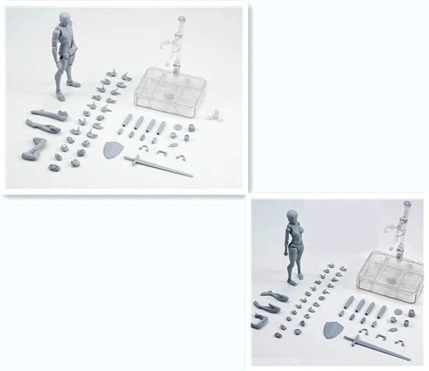 Articulated artist mannequin kits with interchangeable accessories for dynamic pose reference