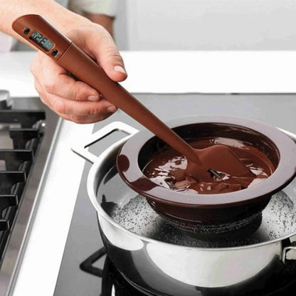 Digital cooking thermometer with silicone scraper and spatula for precise temperature monitoring