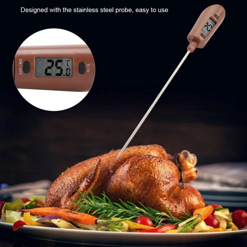 Digital cooking thermometer with silicone scraper and spatula for precise temperature monitoring