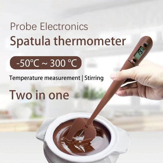 Digital cooking thermometer with silicone scraper and spatula for precise temperature monitoring