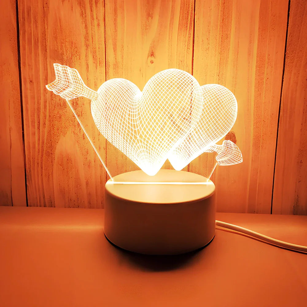 USB-powered night light with acrylic shade showing cartoon design options including unicorn and teddy bear