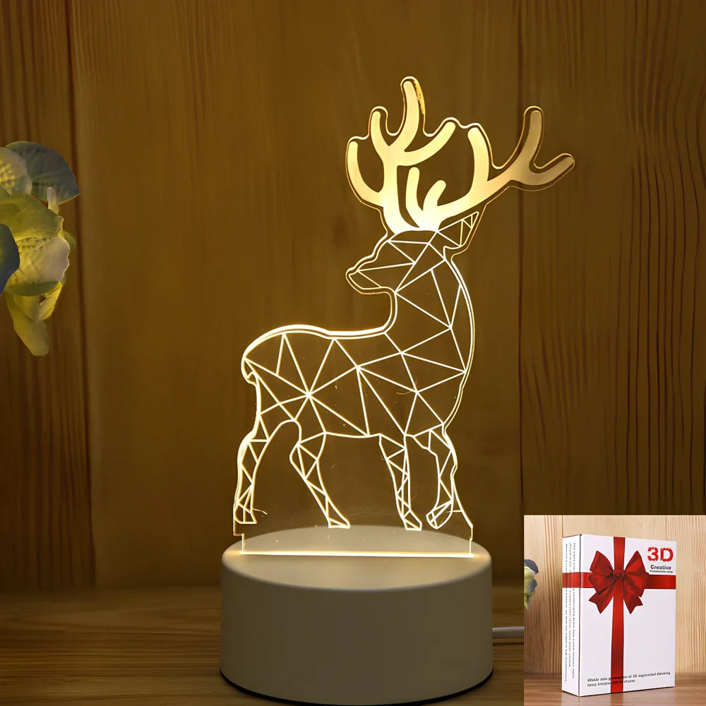 USB-powered night light with acrylic shade showing cartoon design options including unicorn and teddy bear