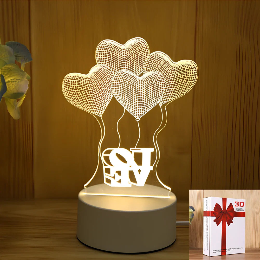 USB-powered night light with acrylic shade showing cartoon design options including unicorn and teddy bear