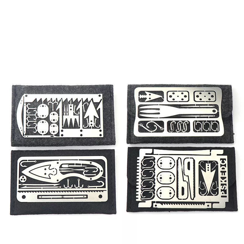 Multifunctional Fishing Card - compact silver and black survival tool for outdoor use