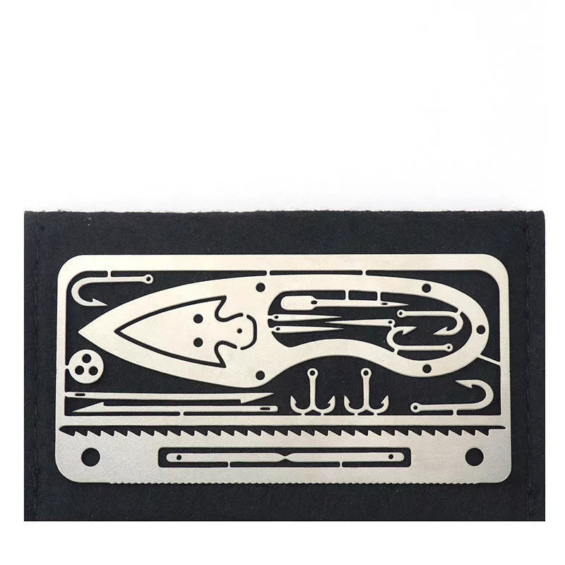 Multifunctional Fishing Card - compact silver and black survival tool for outdoor use