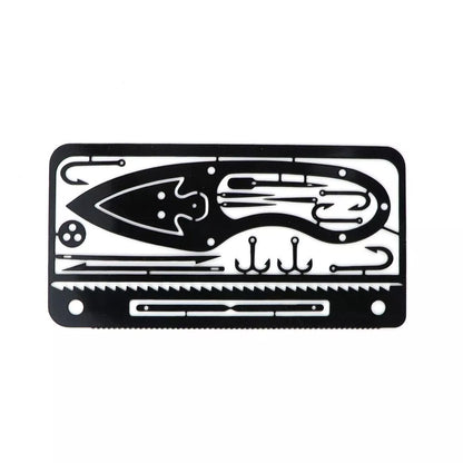Multifunctional Fishing Card - compact silver and black survival tool for outdoor use