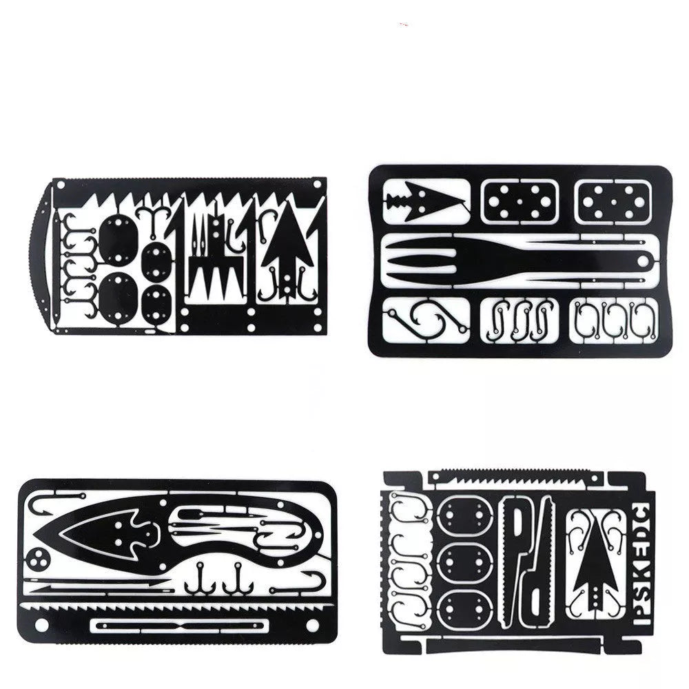Multifunctional Fishing Card - compact silver and black survival tool for outdoor use