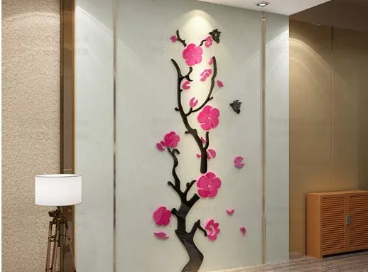 Vibrant plum blossom floral design waterproof wall sticker for porch decoration