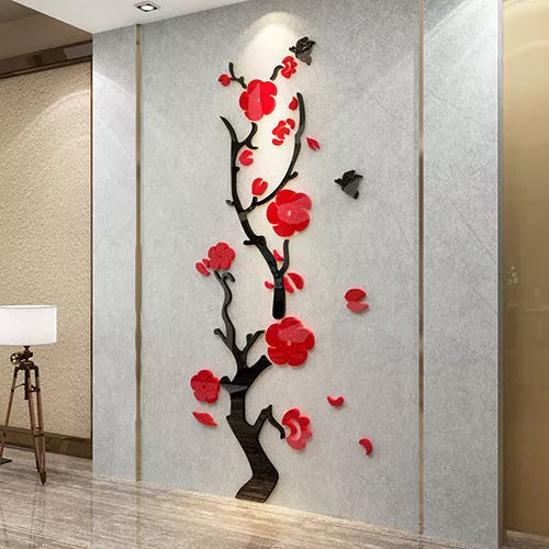 Vibrant plum blossom floral design waterproof wall sticker for porch decoration