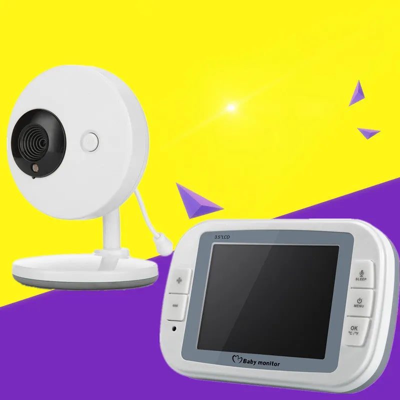 White 3.5 inch wireless baby monitor with camera showing night vision and temperature display