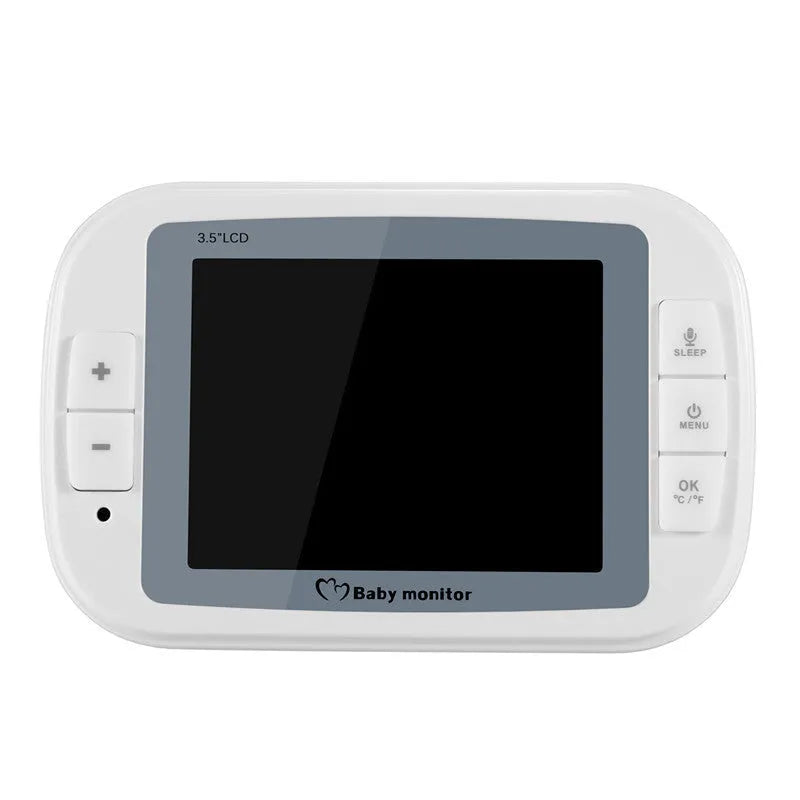 White 3.5 inch wireless baby monitor with camera showing night vision and temperature display
