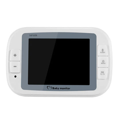White 3.5 inch wireless baby monitor with camera showing night vision and temperature display