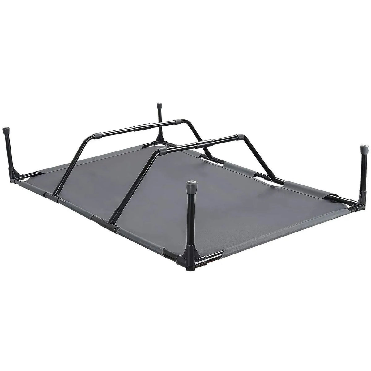 Large elevated pet camping bed with stainless steel frame in dark grey, available in L and XL sizes