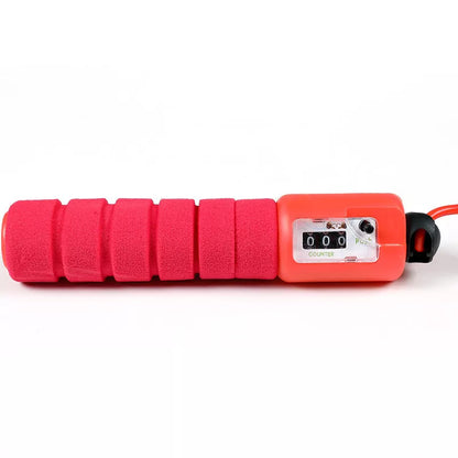 Adjustable electronic counting skipping rope in blue, red, yellow, and green
