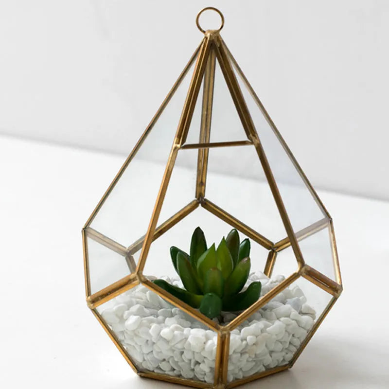 Metal and glass succulent bonsai decoration in two style options with measured dimensions