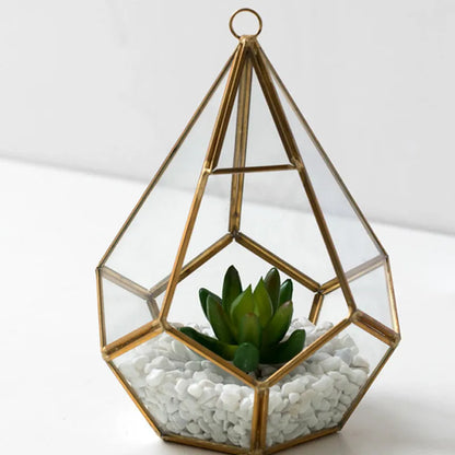 Metal and glass succulent bonsai decoration in two style options with measured dimensions