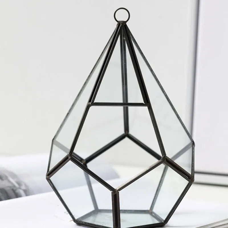 Metal and glass succulent bonsai decoration in two style options with measured dimensions