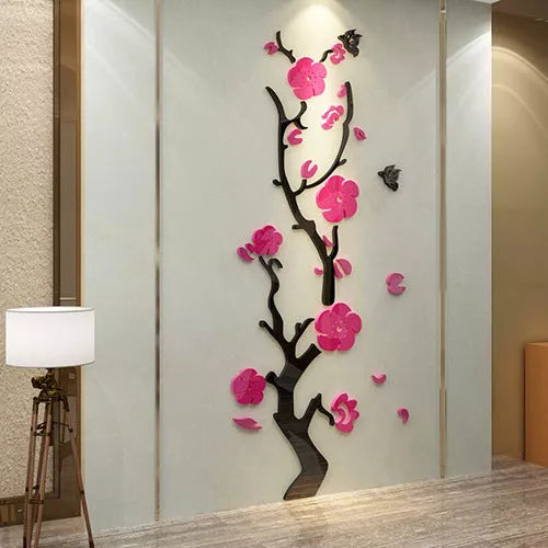 Vibrant plum blossom floral design waterproof wall sticker for porch decoration