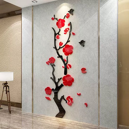 Vibrant plum blossom floral design waterproof wall sticker for porch decoration