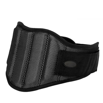 Black nylon squat weightlifting belt with adjustable buckle for fitness training
