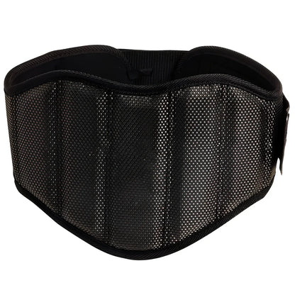 Black nylon squat weightlifting belt with adjustable buckle for fitness training