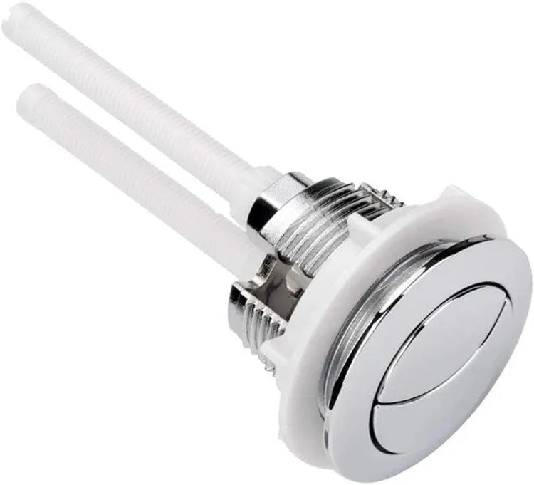 White 38mm toilet flush button with double controls for partial and full flush options