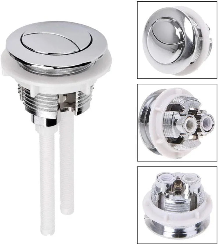 White 38mm toilet flush button with double controls for partial and full flush options